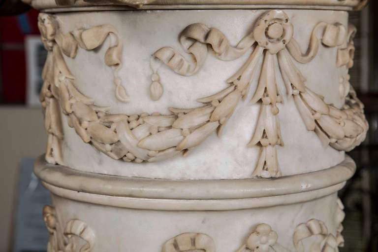 American Carved Marble Column Pedestal with Ionic Capital