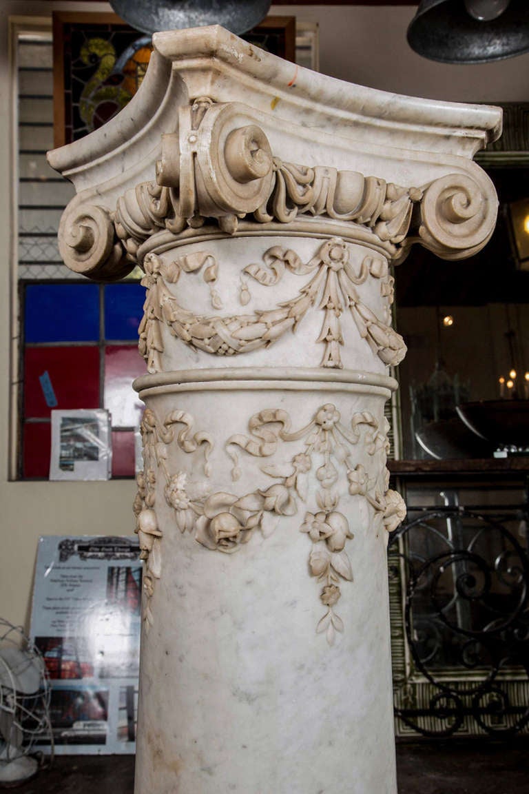 20th Century Carved Marble Column Pedestal with Ionic Capital