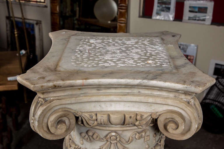 Carved Marble Column Pedestal with Ionic Capital 4