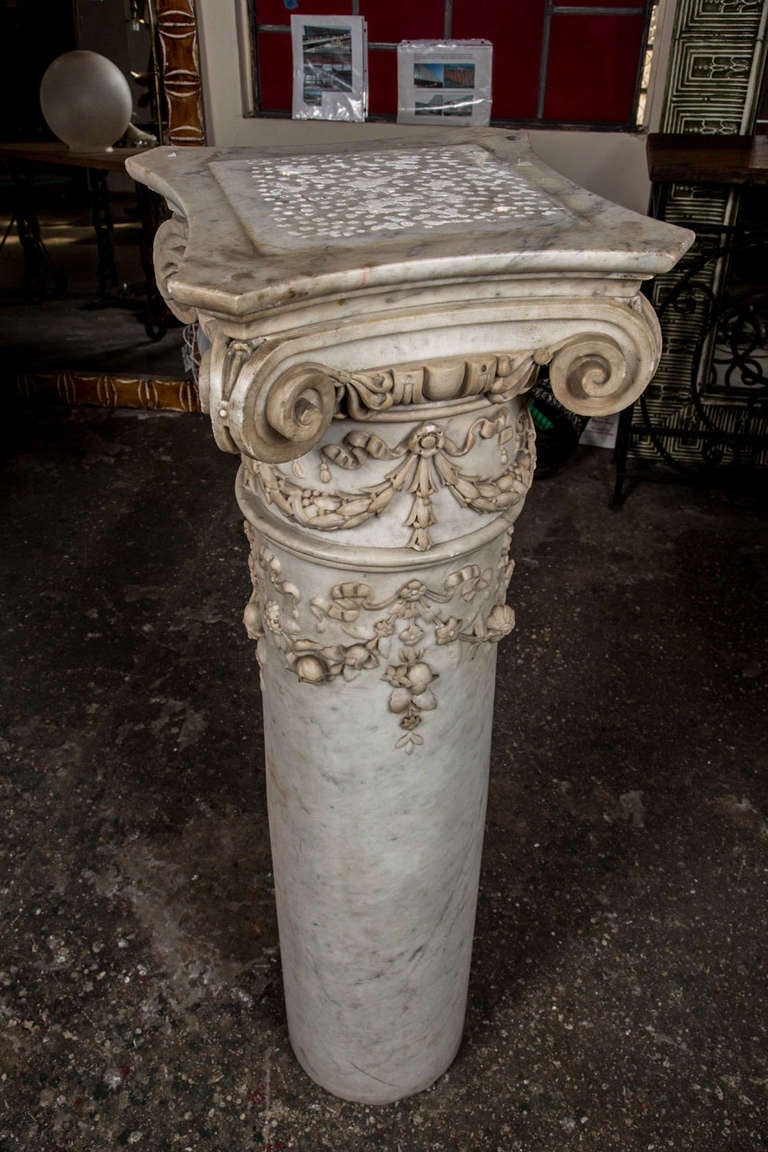 Carved Marble Column Pedestal with Ionic Capital 5