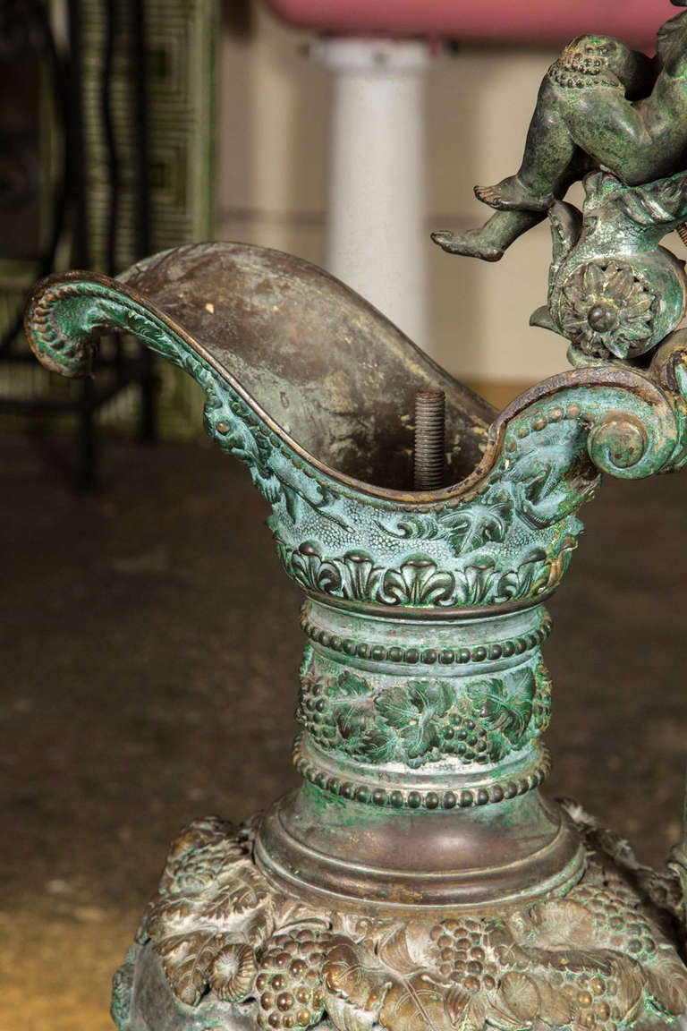 American Bronze Garden Urn with Original Patina and Puti Sculpture