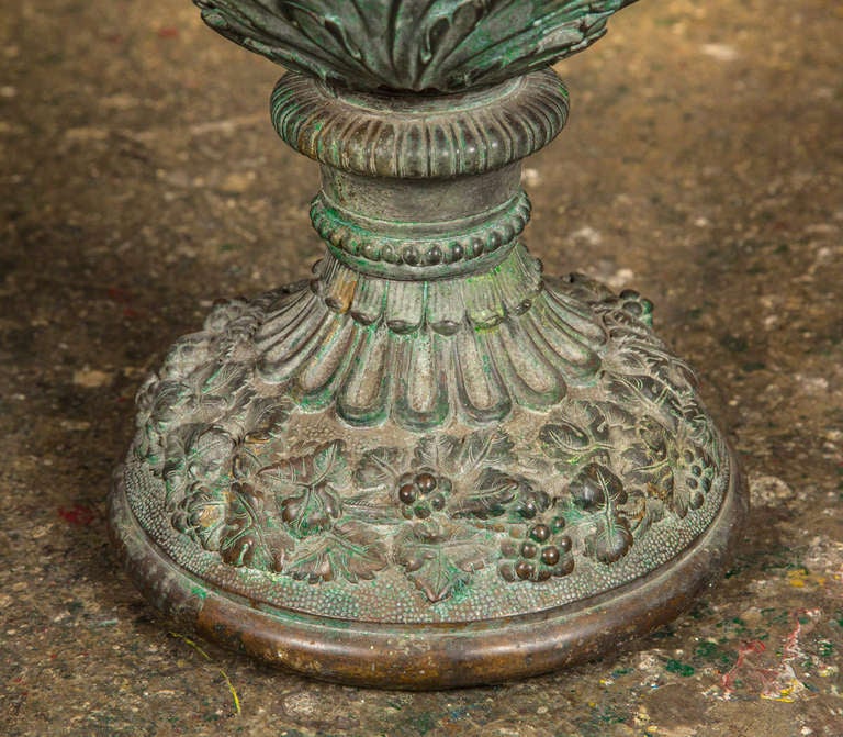 Mid-20th Century Bronze Garden Urn with Original Patina and Puti Sculpture