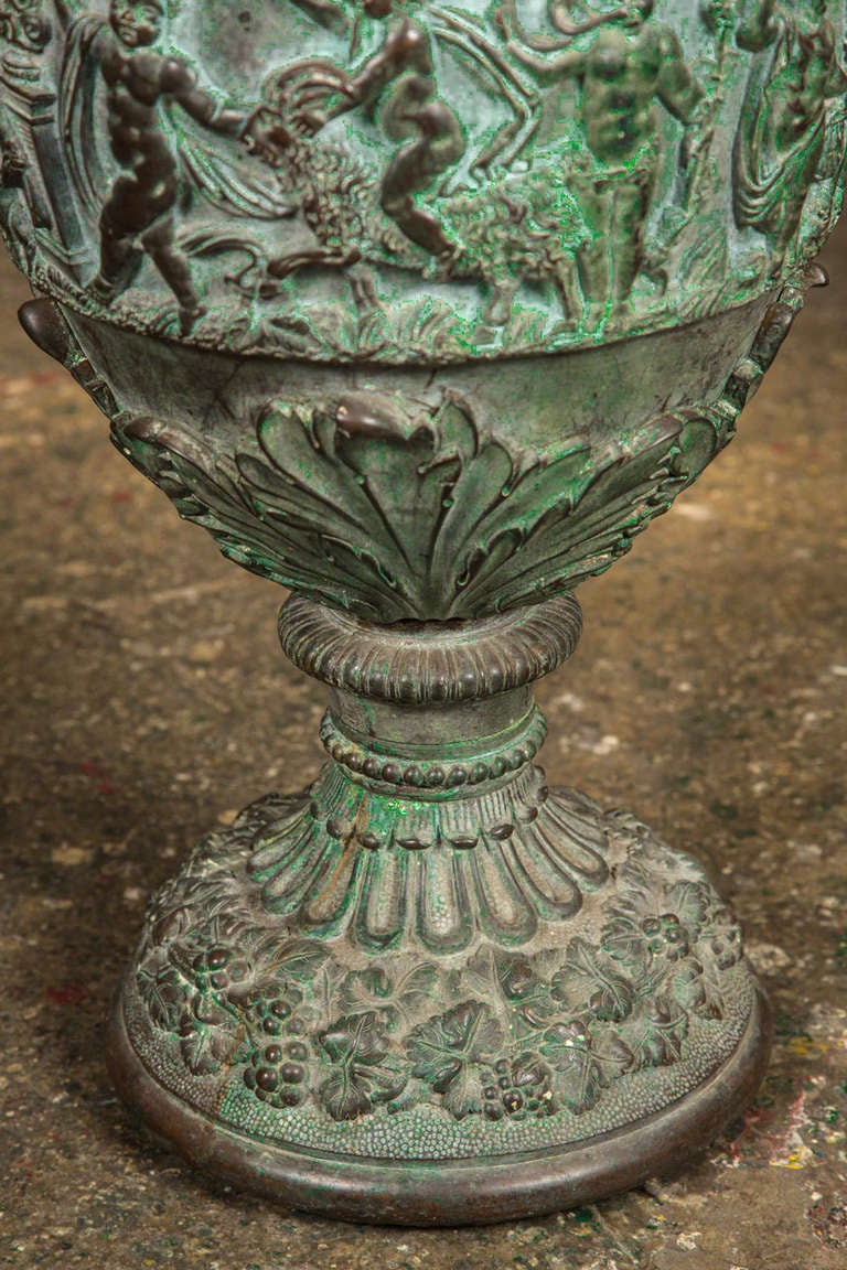 Bronze Garden Urn with Original Patina and Puti Sculpture 4