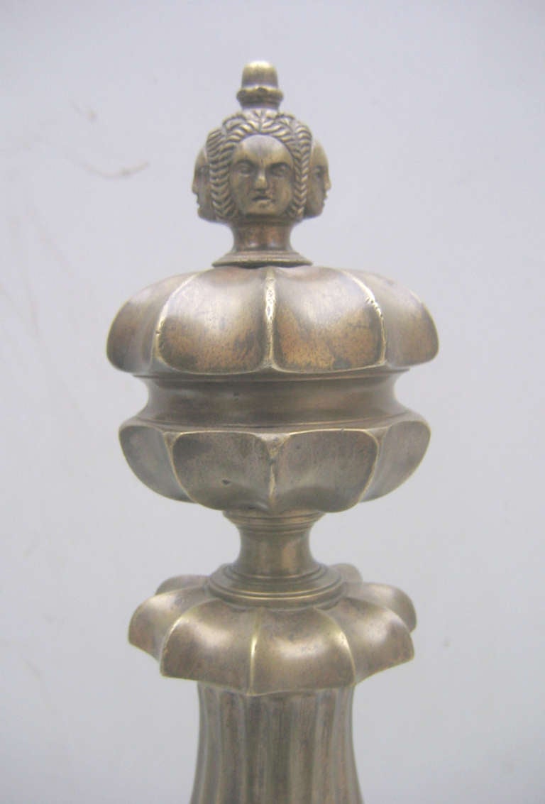 Pair of French Bronze Figural Andirons In Excellent Condition For Sale In Los Angeles, CA