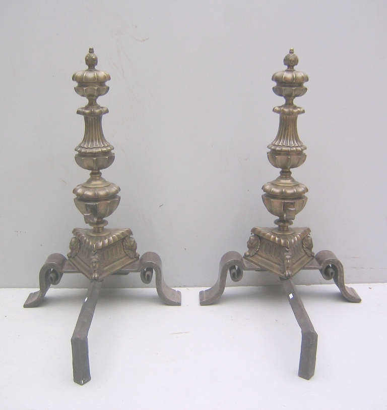 20th Century Pair of French Bronze Figural Andirons