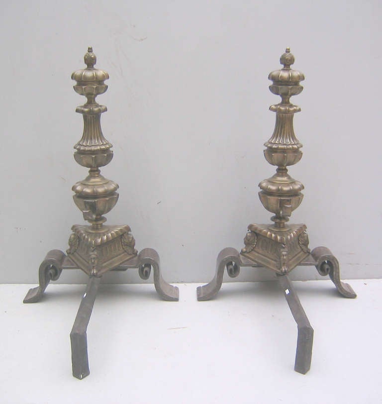 20th Century Pair of French Bronze Figural Andirons For Sale