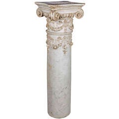 Carved Marble Column Pedestal with Ionic Capital