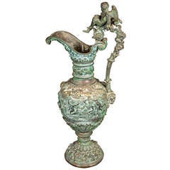 Bronze Garden Urn with Original Patina and Puti Sculpture