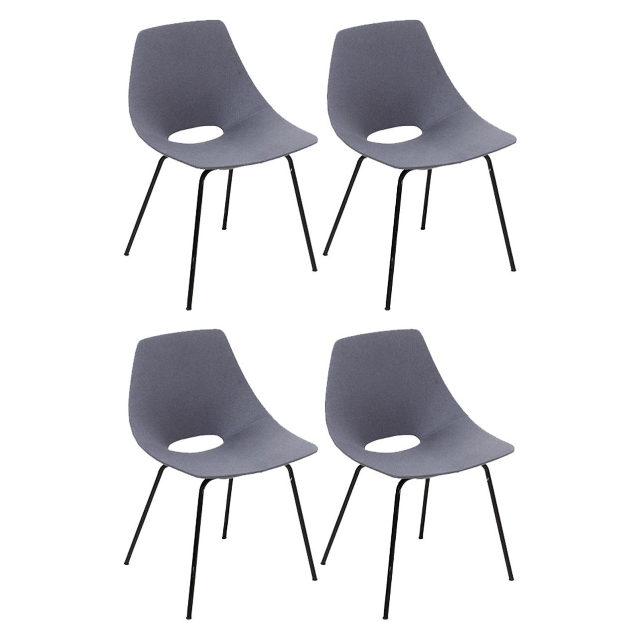 4 Grey "Tonneau" Chairs by Pierre Guariche Edited by Steiner in 1954