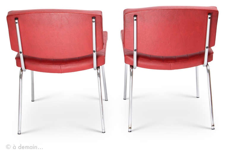 Mid-Century Modern 1950s Pierre Guariche Red Chairs Edited by Meurop