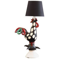 Retro Rooster Lamp Sculpture Designed by Roger Capron in Vallauris, 1950s