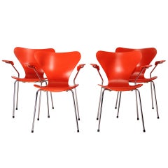 Set of four "Series 7" chairs designed by Arne Jacobsen, edited by Fritz Hansen