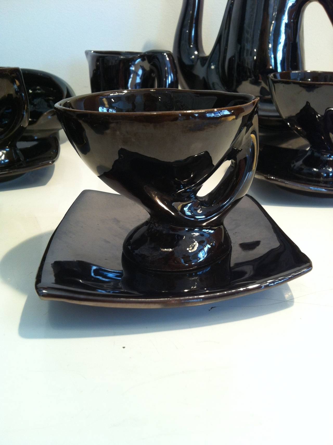 French 1960s Vallauris Coffee Set with 12 Pieces