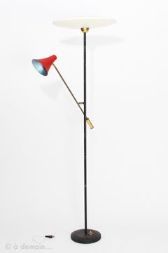 1950s Floor Lamp with one articulated red arm