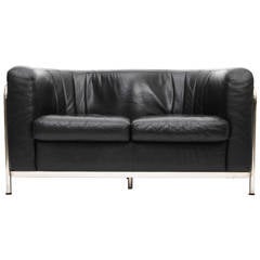 1985 Zanotta Black Leather Onda Sofa by De Pas, D’Urbino and Lomazzi