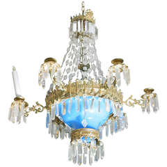 19th Century French Blue Opaline and Crystal Chandelier