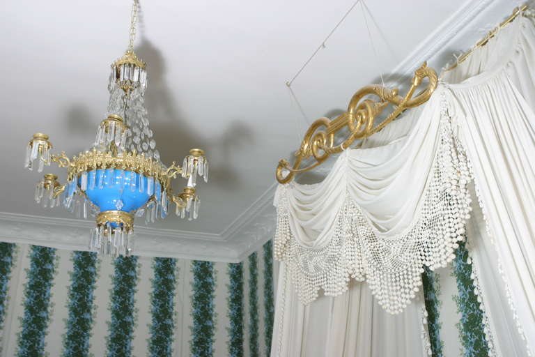 19th Century French Blue Opaline and Crystal Chandelier For Sale 2