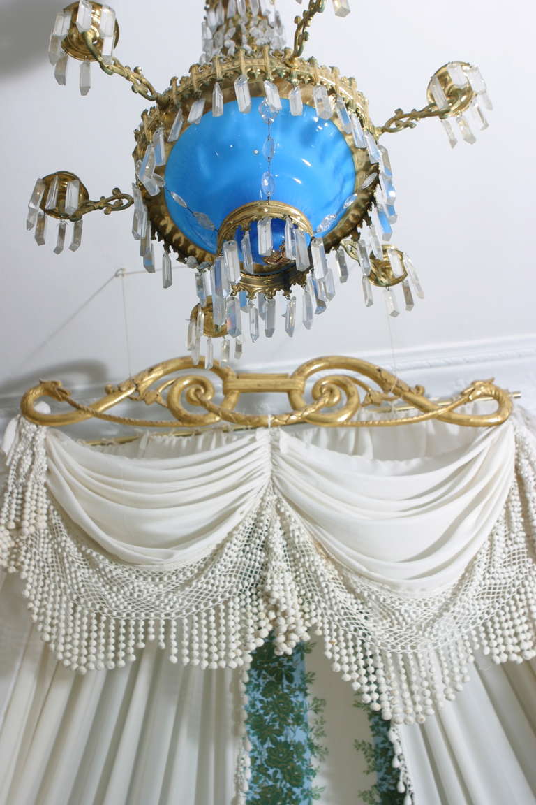 19th Century French Blue Opaline and Crystal Chandelier For Sale 3