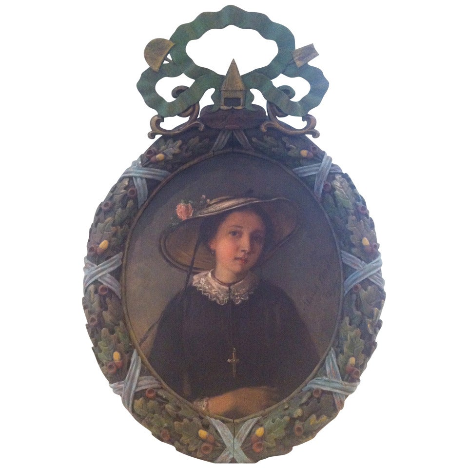 19th Century French Exceptional Framed Picture by Mary Verdier For Sale