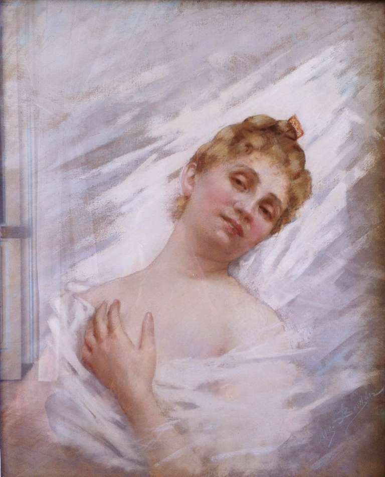 Oil Pastel Portrait of a Woman, Pastel on Paper, circa 1900 For Sale