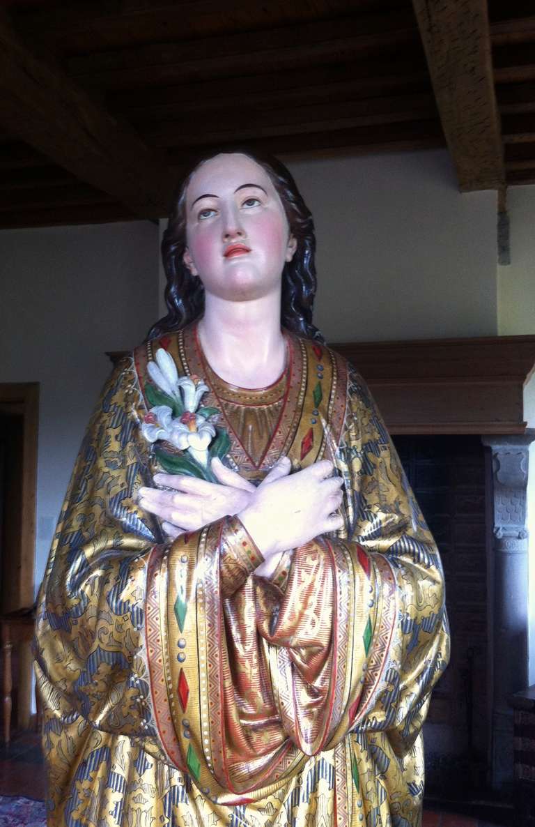 19th Century French Solid Carved Wood Statue of Madonna