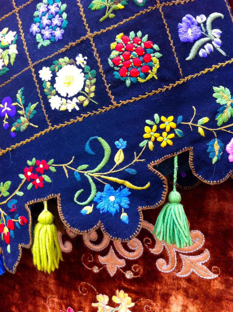 Wool Exceptional 19th Century Table Throw Fully Embroidered In Vivid Colors For Sale