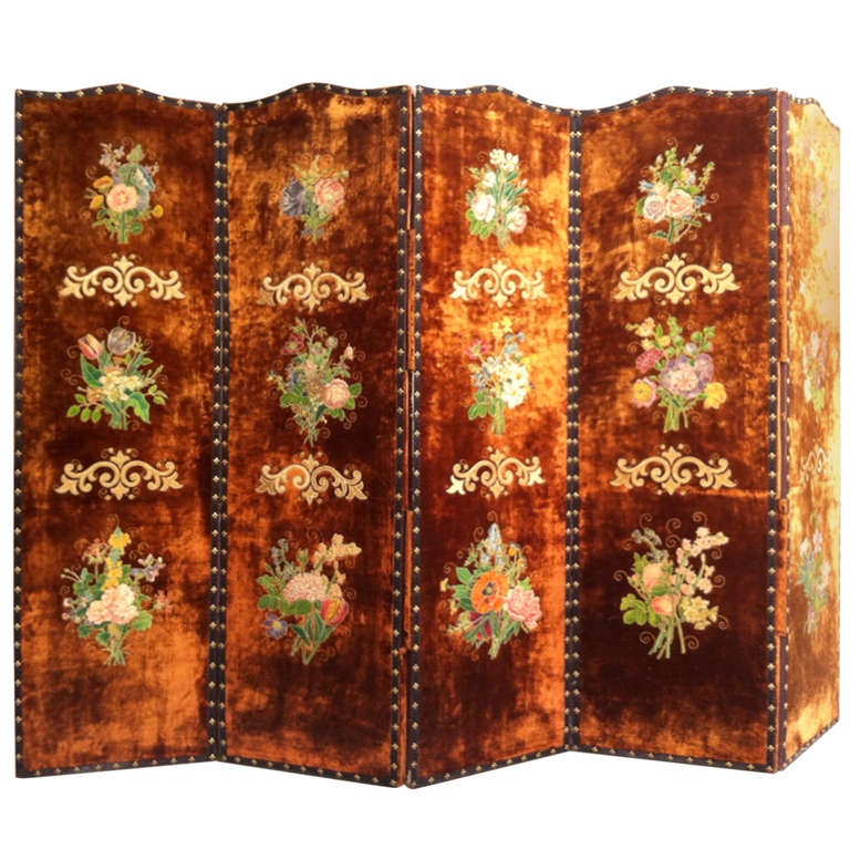19th Century Stunning Parisian Gold Plush Embroidered Screen For Sale