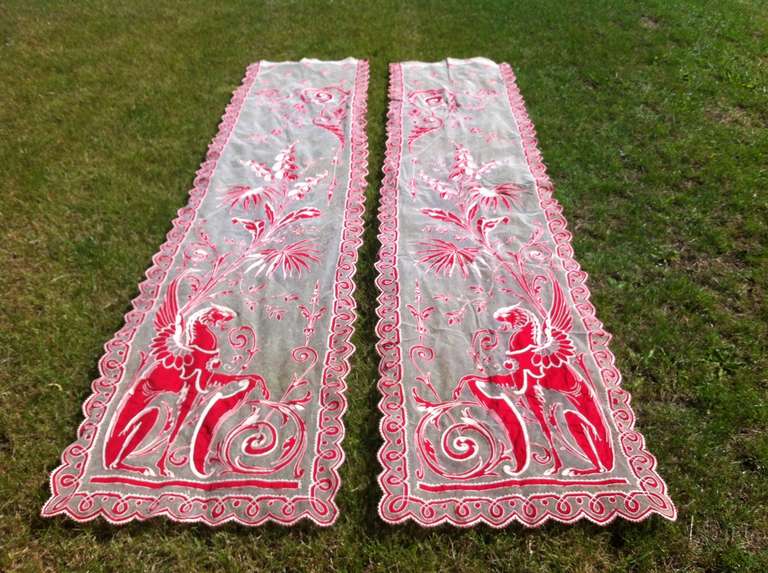 19th Century French Stunning Set of Four Matching Embroidered Curtains