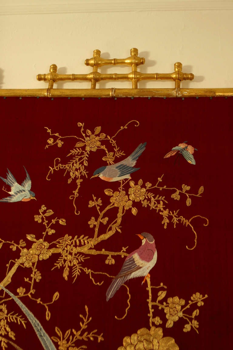 19th Century Set of Four Beautifully Embroidered Chinoiserie Panels Forming Screen 1