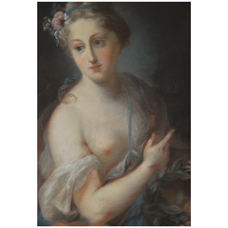 19th c. A nymph holding a laurel wreath, pastel after Rosalba Carriera