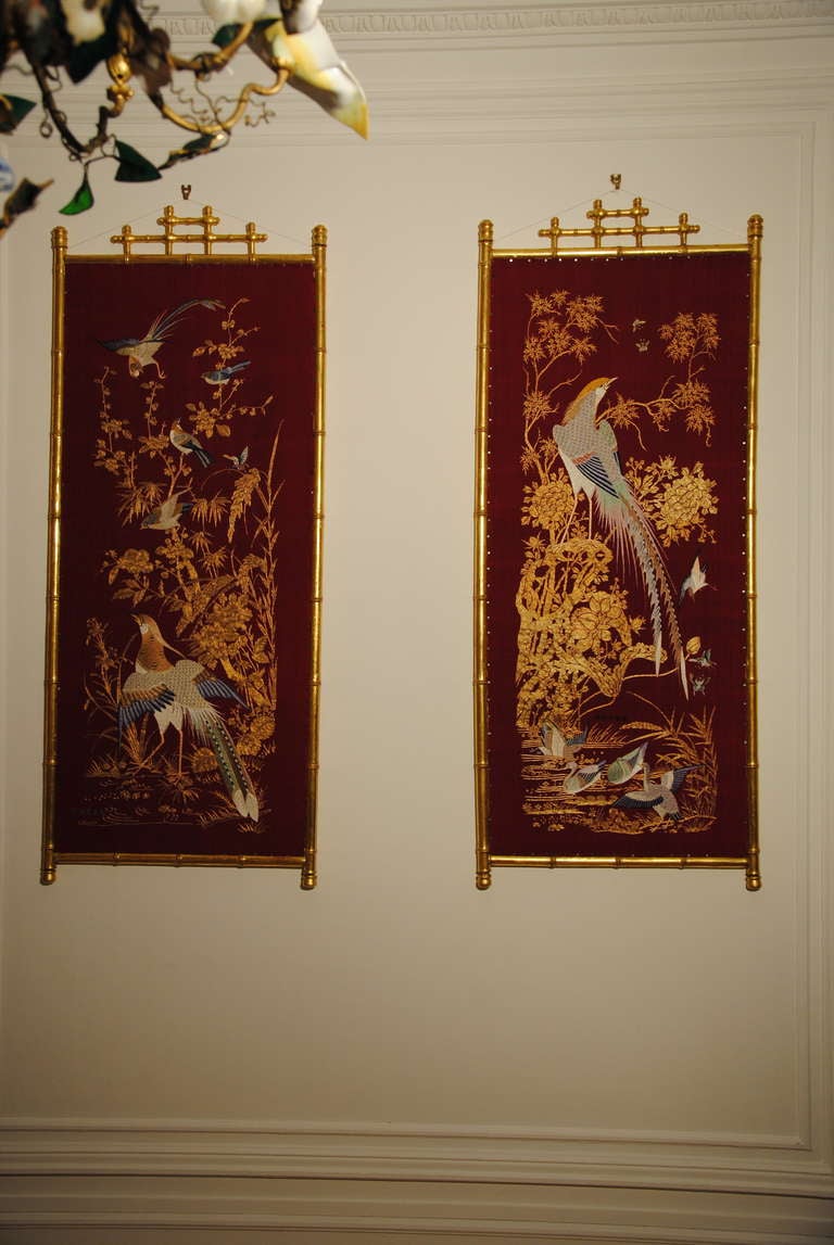 19th Century Set of Four Beautifully Embroidered Chinoiserie Panels Forming Screen 3