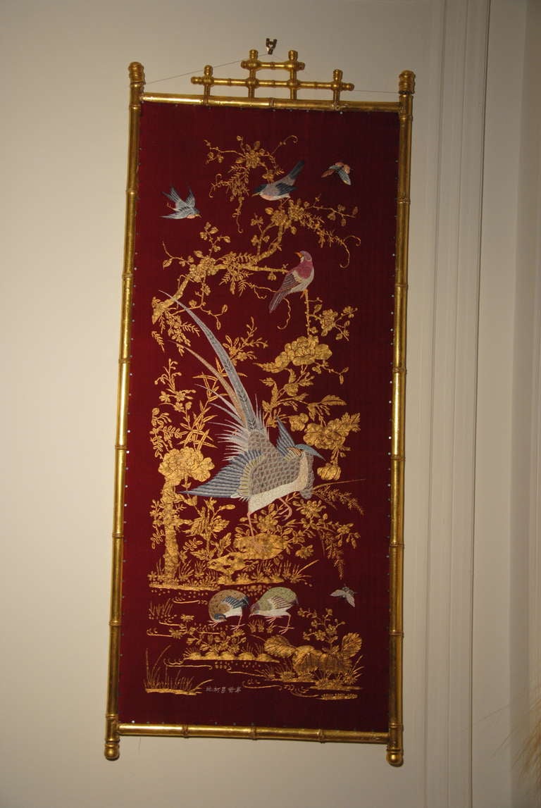 19th Century Set of Four Beautifully Embroidered Chinoiserie Panels Forming Screen 4
