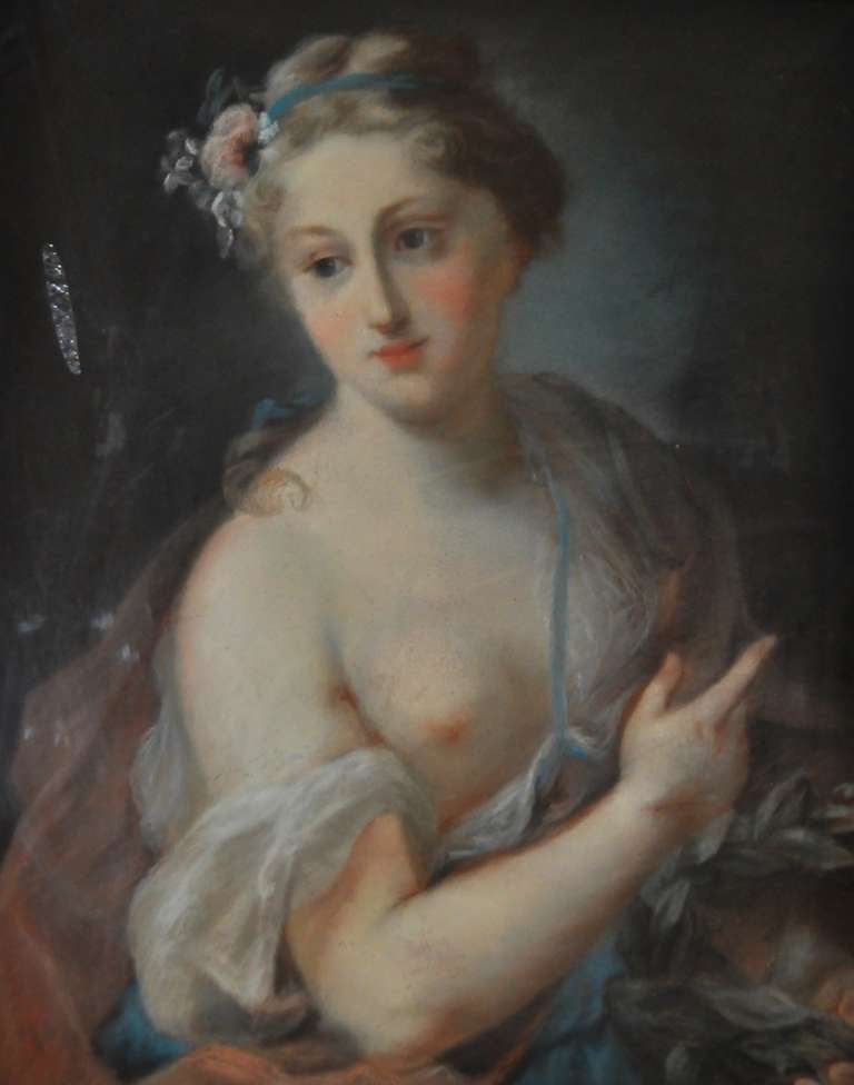 19th Century 19th c. A nymph holding a laurel wreath, pastel after Rosalba Carriera