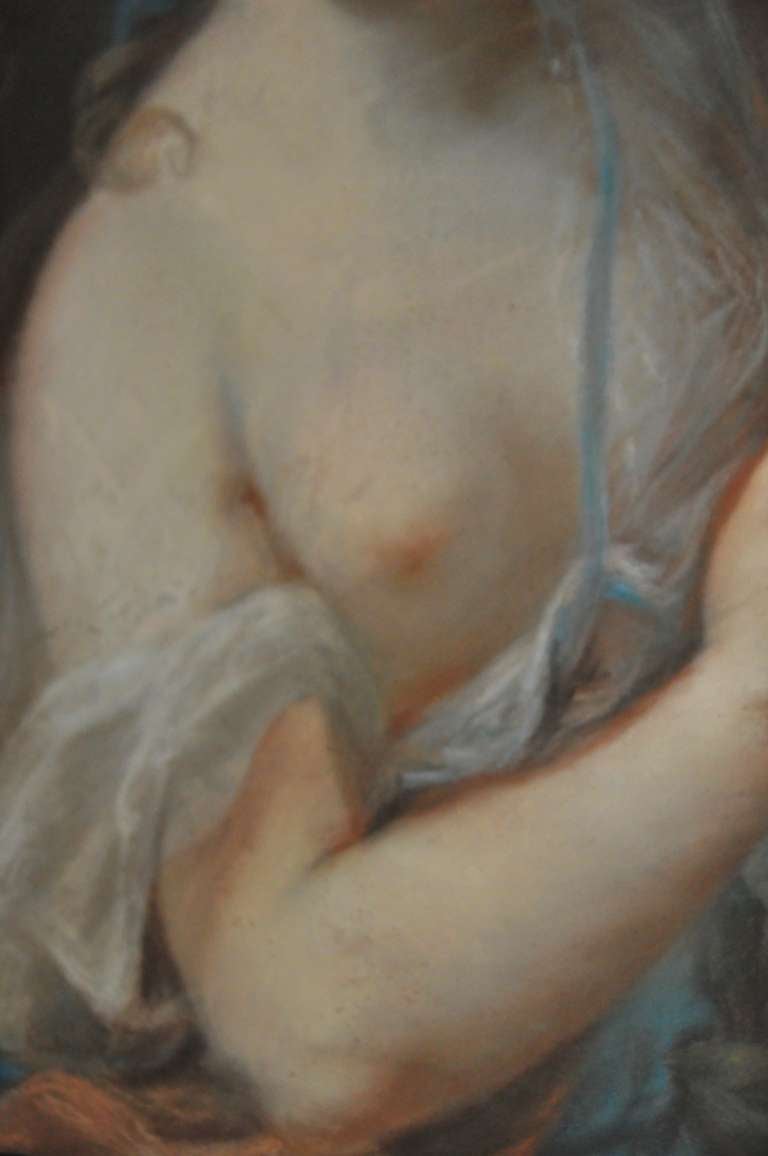 French 19th c. A nymph holding a laurel wreath, pastel after Rosalba Carriera