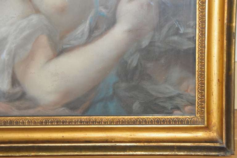 19th c. A nymph holding a laurel wreath, pastel after Rosalba Carriera 1