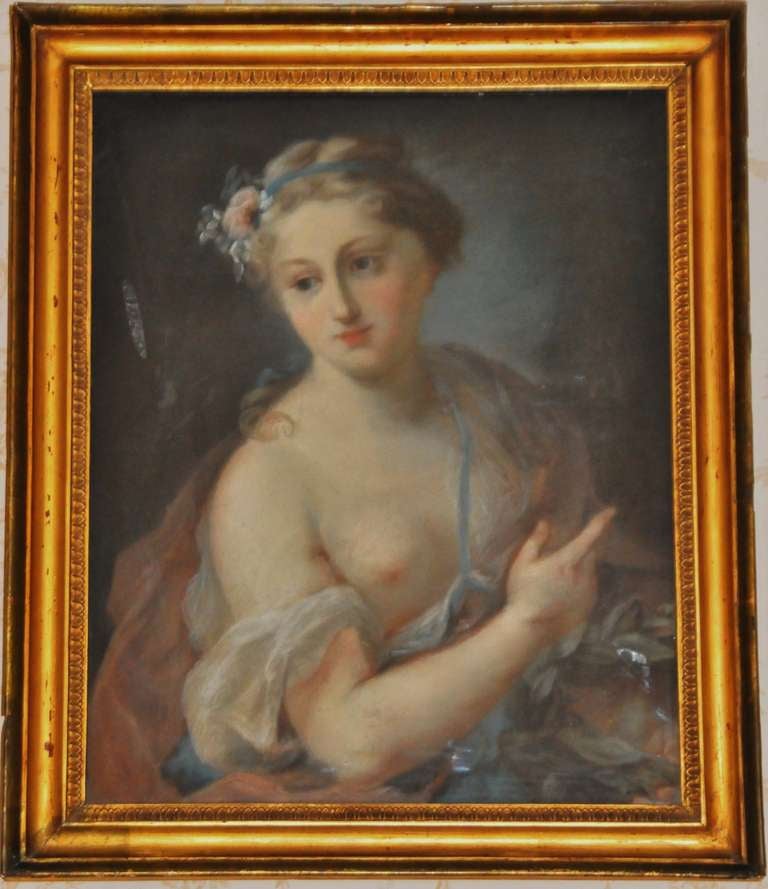 19th c. A nymph holding a laurel wreath, pastel after Rosalba Carriera 2