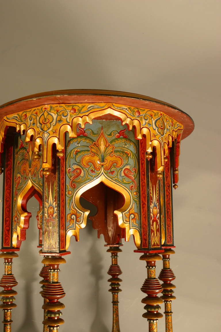 Exquisite...the changeable rays of light, playing, as a kaleidoscope on the brilliant varnished colors of the polychrome ornaments...
Part of a giant wave of orientalism which flowed over Europe for over a century. These jeweled pieces, decorated a
