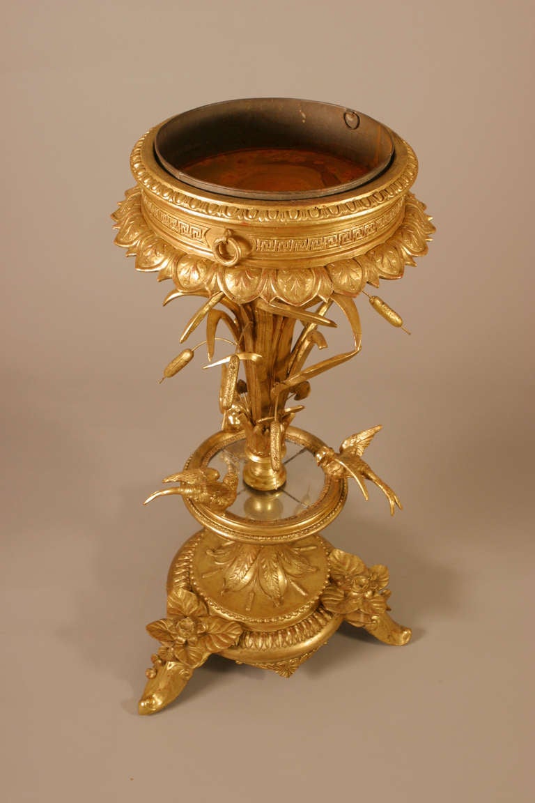 19th C. French Birds And Reeds Gilt Wood Planter