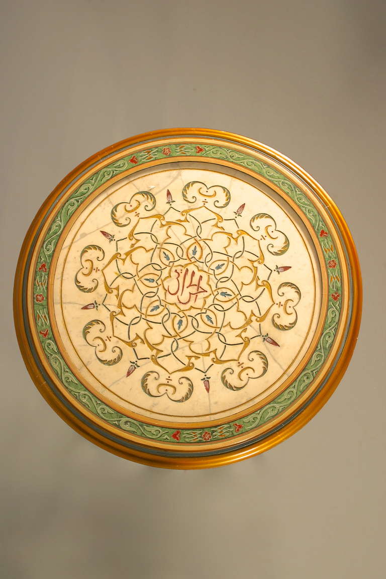 19th C. French 'Jeweled' Orientalist Polychrome and Engraved Marble Gueridon In Good Condition For Sale In BRUXELLES, BE