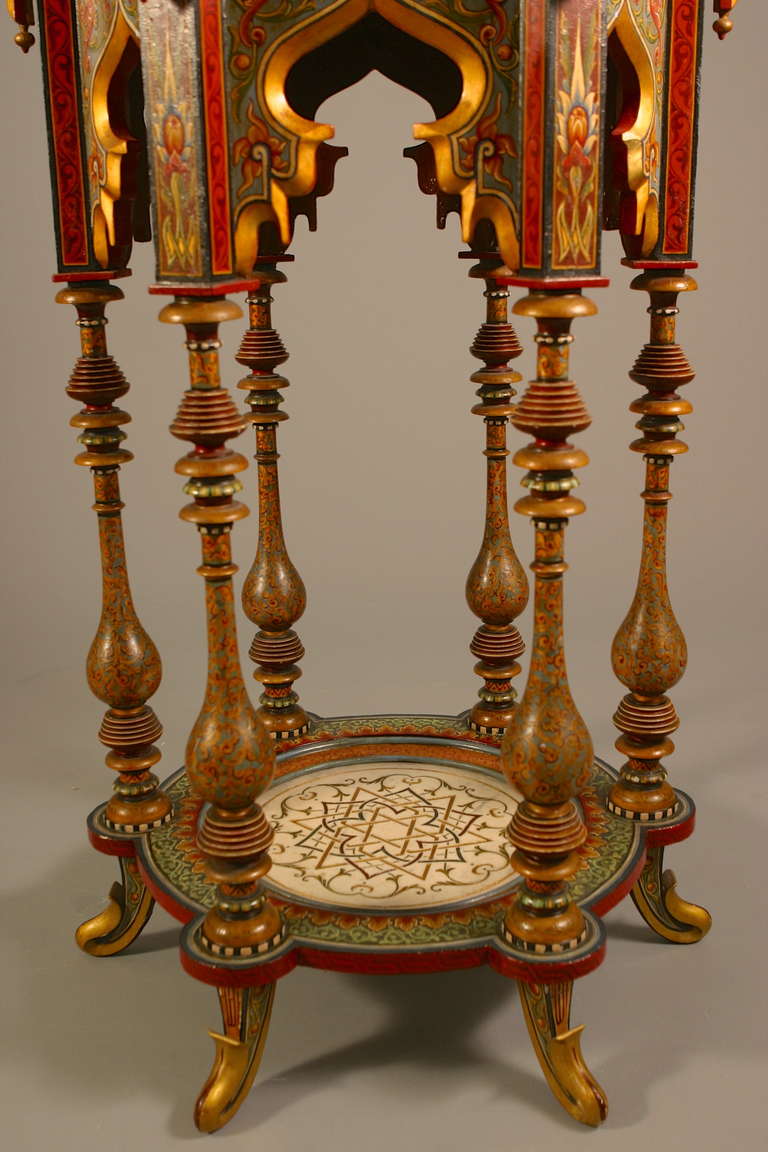 19th C. French 'Jeweled' Orientalist Polychrome and Engraved Marble Gueridon For Sale 2