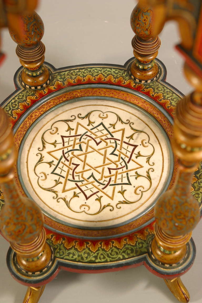 19th C. French 'Jeweled' Orientalist Polychrome and Engraved Marble Gueridon For Sale 3
