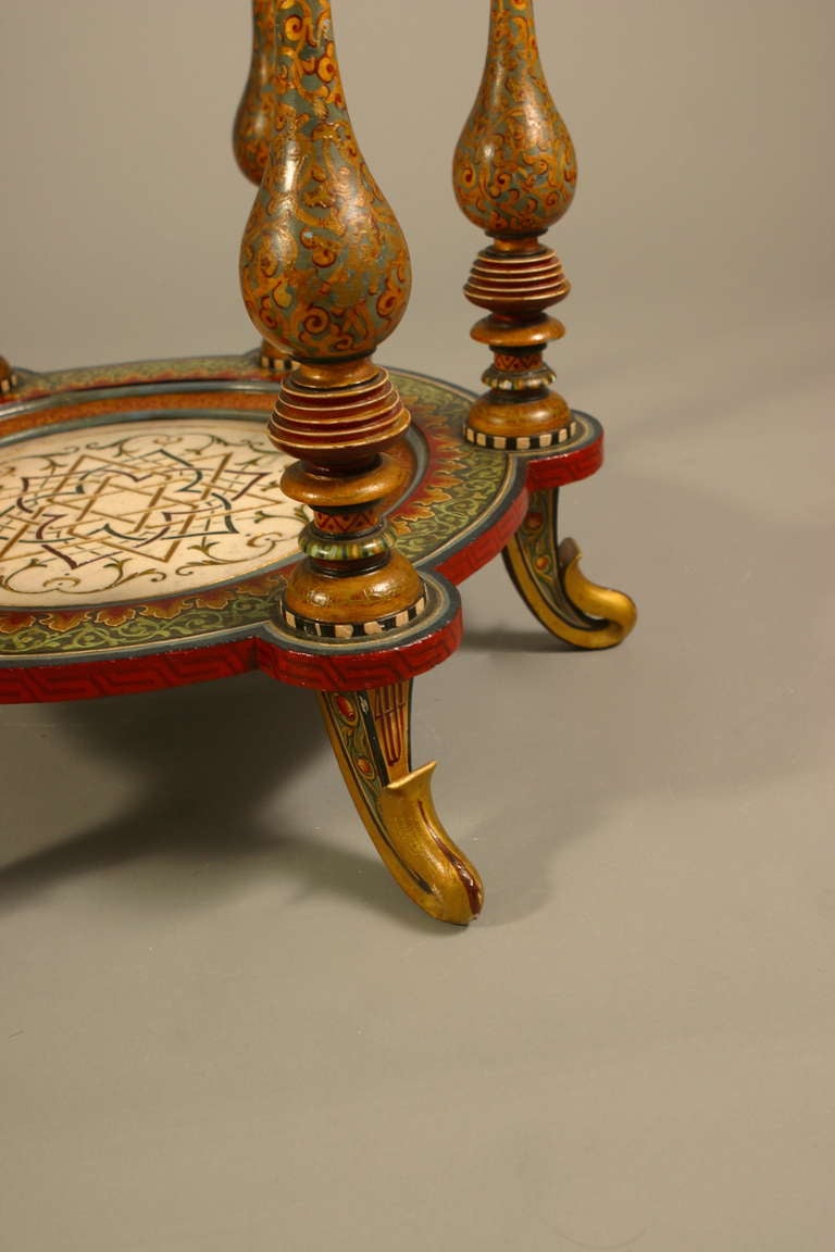 19th C. French 'Jeweled' Orientalist Polychrome and Engraved Marble Gueridon For Sale 4