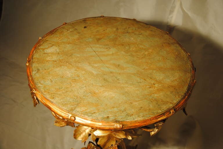 19th Century Rare Italian Gilt Wood Vine Leaf Pedestal Table For Sale 4