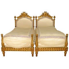 Antique 19th Century French Pair of Luxurious Gilt Bronze Beds
