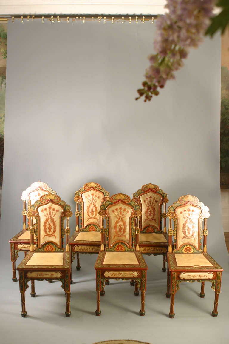 19th Century Rare Set of 6 Decorated Orientalist Chairs