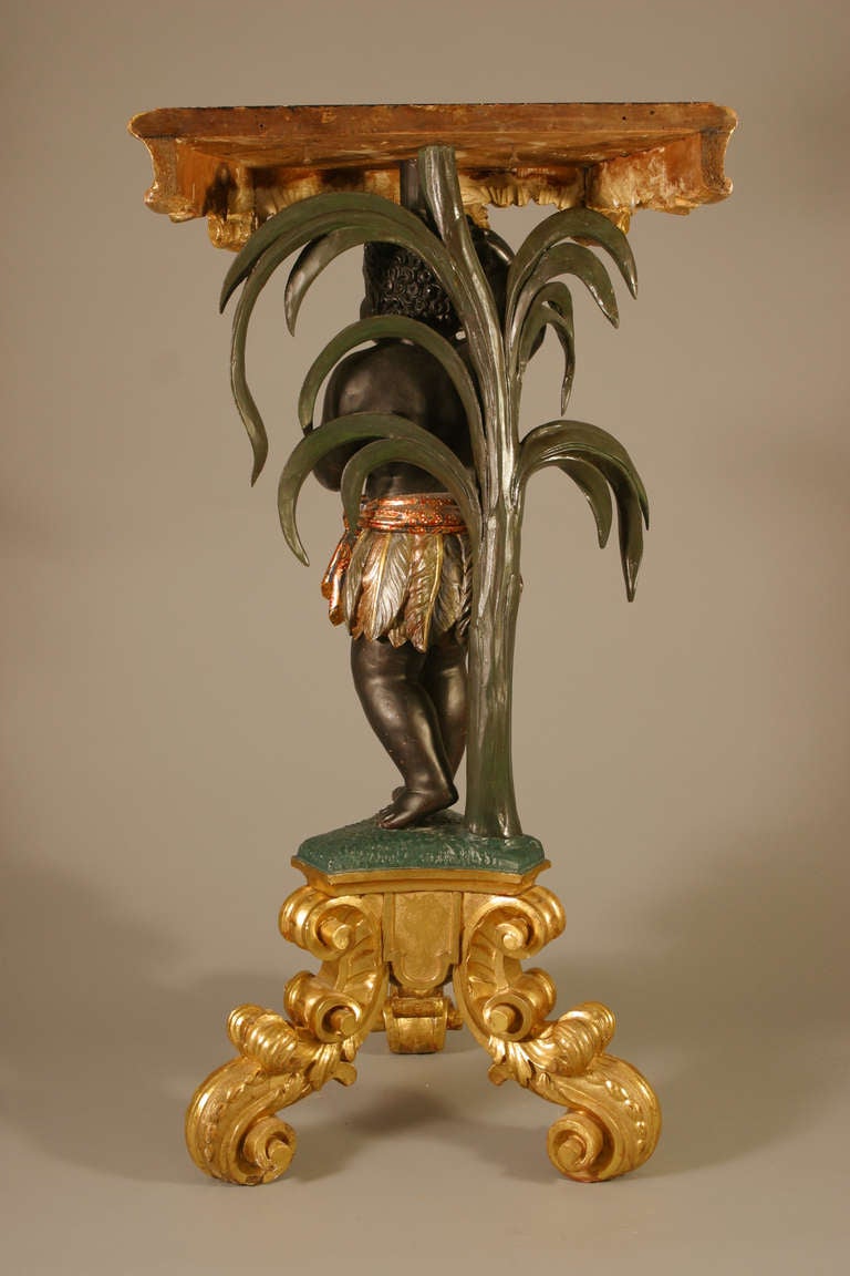 Italian 19th C. Venetian Blackamoor Under A Palm Tree Console For Sale