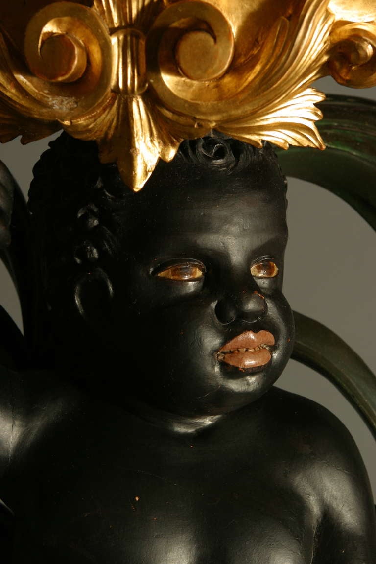 20th Century 19th C. Venetian Blackamoor Under A Palm Tree Console For Sale