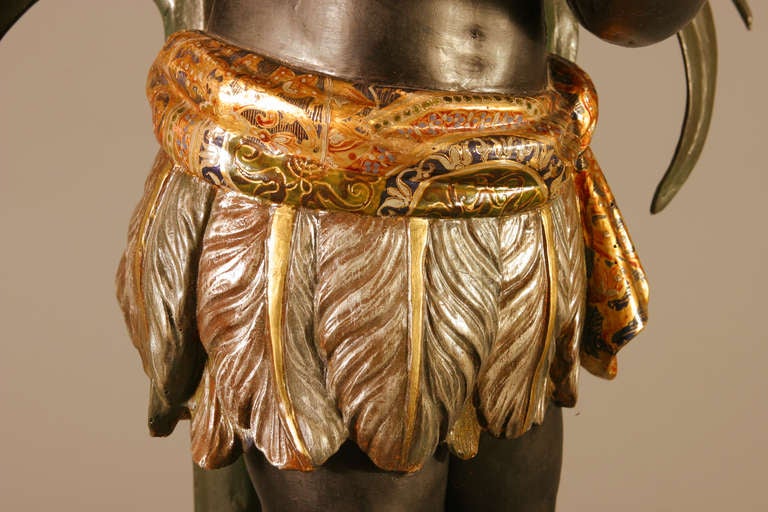 19th C. Venetian Blackamoor Under A Palm Tree Console For Sale 1