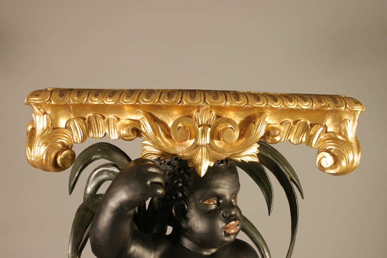 19th C. Venetian Blackamoor Under A Palm Tree Console For Sale 2