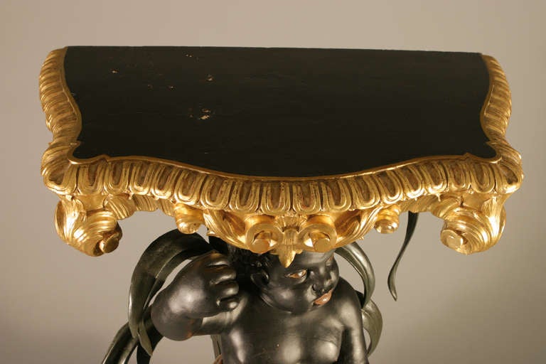19th C. Venetian Blackamoor Under A Palm Tree Console For Sale 3
